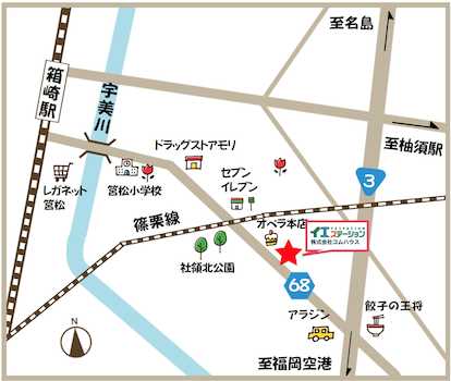 地図：東区筥松新町4-12　（箱崎駅徒歩13分）