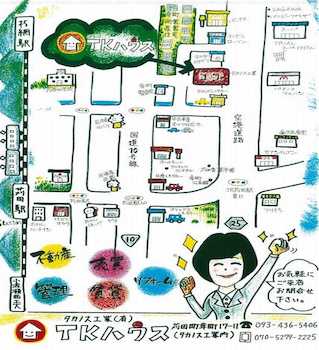 苅田駅からTKハウスまでの地図です♪JR苅田駅から徒歩6分位です。駐車場も広いです！