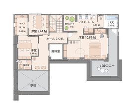 ひのき住宅　ハウジングモール倉敷展示場「ゼロスタイル」で、家族の思いを叶える自由な家づくりを体験の間取り図(2階)