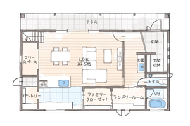 【建築デザイナーと建てる家/滋賀/栗東】常設モデルハウスＣｏｃｏｋａｒａ（ココカラ）の間取り図(１階)
