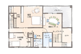【建築デザイナーと建てる家/滋賀/栗東】常設モデルハウスＣｏｃｏｋａｒａ（ココカラ）の間取り図(２階)
