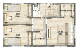 長岡市長倉南町モデルハウス「4人ご家族のリアルな暮らしをイメージできる等身大のモデルハウス」の間取り図(2階)