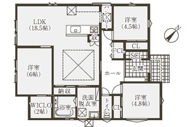 【秀光ビルド】滋賀県彦根平屋モデルハウスの間取り図(1階)