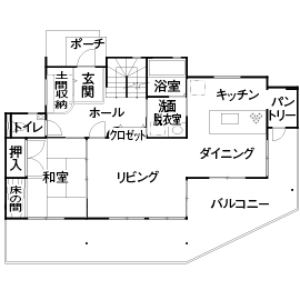 吉川住建　ファイネスホーム名古屋展示場モデルハウスの間取り図(1階)