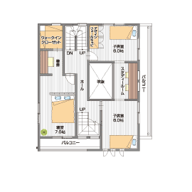桧家住宅　秦野展示場の間取り図(2階)