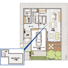 桧家住宅　西川田展示場の間取り図(1階)