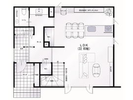 【旭川市｜RIDHOUSE(リッドハウス）】エアコン1台暖房◆YUCACOシステム導入◆永山モデルハウスN-25の間取り図(１階)