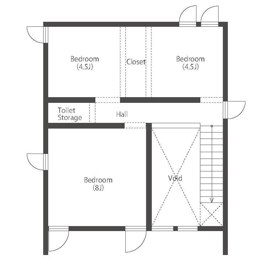 TRETTIO VALO Pieni モデルハウス 「ミニマル×機能性」コンパクトながらも暮らしやすさにこだわった家の間取り図(2階)