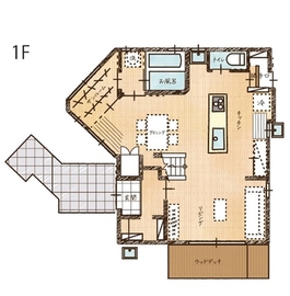 「木と自然素材の家」に手が届く！オリジナル規格住宅『木･心地の家』モデルハウスの間取り図(1階)
