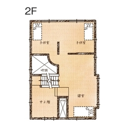 「木と自然素材の家」に手が届く！オリジナル規格住宅『木･心地の家』モデルハウスの間取り図(2階)