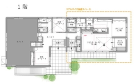 【アールギャラリー】春日井展示場｜スキップフロアで空間を縦使い 等身大の家づくりの間取り図(1階)
