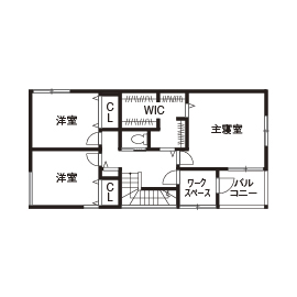 マチかど展示場「岡崎橋目の家（アールギャラリー）」｜住宅地に建つ、“誰もが住みやすい等身大の家”の間取り図(2階)
