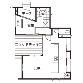 クオリティハウス／新潟材協　新潟市中央区近江モデルハウス 「ウチ」も「ソト」も私の「イエ」の間取り図(1階)