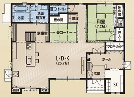 『家族だんらんの家』昭和建設　上津展示場の間取り図(1階)