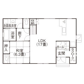 『家族だんらんの家』昭和建設　櫛原展示場の間取り図(1階（第2）)