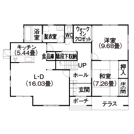『家族だんらんの家』昭和建設　福岡東展示場の間取り図(1階（第1）)