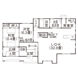 『家族だんらんの家』昭和建設　中津展示場の間取り図(1階（第1）)
