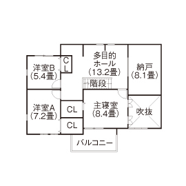 『家族だんらんの家』昭和建設　中津展示場の間取り図(2階（第1）)