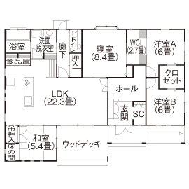 『家族だんらんの家』昭和建設　中津展示場の間取り図(1階（第2）)