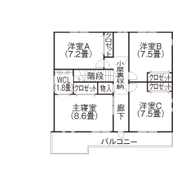『家族だんらんの家』昭和建設　日田展示場の間取り図(2階（第1）)