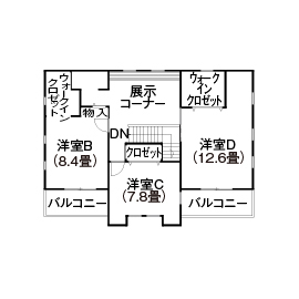 『家族だんらんの家』昭和建設　八幡展示場の間取り図(2階（第1）)