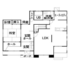 『家族だんらんの家』昭和建設　小倉南展示場の間取り図(1階（第1）)