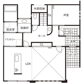 モデルハウス・THE BASE～建築家と叶える等身大の家～の間取り図(1階)