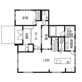 【グランイデアル 町田展示場】屋上バルコニーのあるモデルハウスの間取り図(1階)