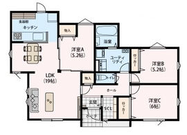 ＼和モダンが落ち着きある平屋／オリジナルの収納棚や多用途なシューズクローゼットの家＠札幌市北区の間取り図(1階)