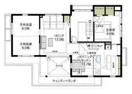 【ヘーベルハウス　ちゅーピー住宅展示場】＠井口車庫バス停～徒歩6分　駐車場有　「そらのま」＆屋上もの間取り図(2階)