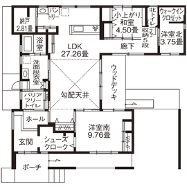 【厚見建設工業】バリアフリー住宅「AMU HOUSE」誕生！【岐阜市塩町2丁目モデルハウス/平屋】の間取り図(1階)