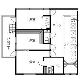 無柱空間を実現した住宅展示場 CRAS［クラス］の間取り図(2階)