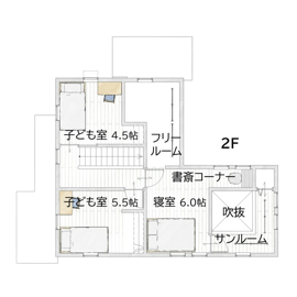 インターデコハウス新潟 新潟市東区石山モデルハウス「素材感あるブルックリンスタイルの家」の間取り図(2階)