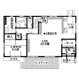 【参考価格1,932万円】そのまま建てられる！価格公開×実物大モデルハウス｜木の家専門店 たてみ  富士吉田の間取り図(1階)