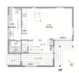 【ページ内で予約可/札幌市豊平区】竹内建設/Flaner ～土間と縁側のある暮らし～の間取り図(1階)