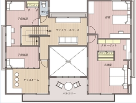【新座・朝霞モデルハウス】建築士の工夫が満載。家族と光と風が築る家の間取り図(2階)