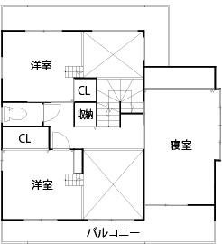 【ハウスアップ伏見区深草】クロスやタイルのあしらい、細部まで参考になるおしゃれなカフェ風モデルハウスの間取り図(2階)