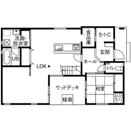 【流山市】天然無垢材を使用、断熱等級６（UA値0.43）・耐震等級3の認定長期優良住宅の間取り図(1階)