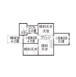 【小嶋工務店/立川第一展示場モデルハウス】家事楽・収納充実なプランが詰まった性能体感型住宅の間取り図(小屋裏)