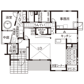 【小嶋工務店@小金井モデルハウス】本社向かいの展示場 メディア取材多数のTOKYO WOODの家の間取り図(1階)