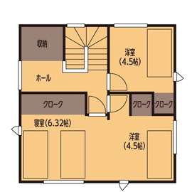 サカヅメハウジング／阿賀野市保田モデルハウス／木の家／無垢材・自然素材の間取り図(2階)