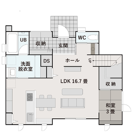 東根市神町西YUCACOモデルハウスの間取り図(1階)