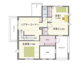 ヤマト住建　住まいのギャラリー橿原店（陽だまりのリビングで暮らす年中快適な住まい）の間取り図(2階)