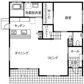 【甲府|甲府昭和ICより車約10分】暮らせるロフトの「木のひらや」。 吹抜けの大空間もエアコン1台で快適の間取り図(1階)