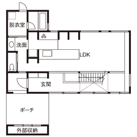 【伊勢原市】建築家デザイン/伊勢原モデルハウスの間取り図(1階)