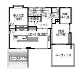 【渡邊工務店】 「天然木の家・快適エコライフ」日進梅森展示場｜気づけば家族が集う「芯」のある家の間取り図(2階)
