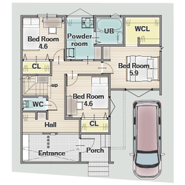 maison terrace ~陽だまりテラスのある家~の間取り図(1階)