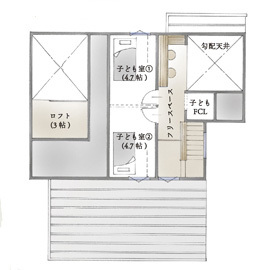 華建築　モデルハウス　凛華-りんか-　【3つの“わ”から生まれる ずっと住み続ける家】の間取り図(2階)