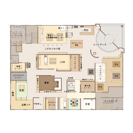 〈和歌山市〉紀州国土建設＿本社ショールーム　木材サンプルや構造材も確認できる木の家づくり相談室の間取り図(1階)