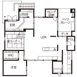 【小牧市｜ラ・プロシエンホームby新和建設｜小牧展示場】毎日がおもしろい！「子どもの可能性を伸ばす家」の間取り図(1階)